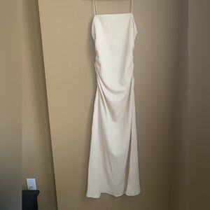 Elegant H&M Pale Yellow Spaghetti Strap Textured Maxi Dress